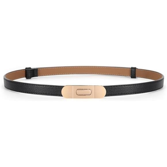 Skinny Women Belt Thin with Alloy Turn Lock Black - Picture 2 of 5